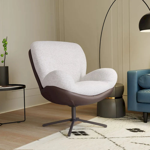 360 Swivel Accent Chair, Modern Chenille Lounge Chair with Faux Leather and Black Metal Base Frame, Comfortable Reading Chair