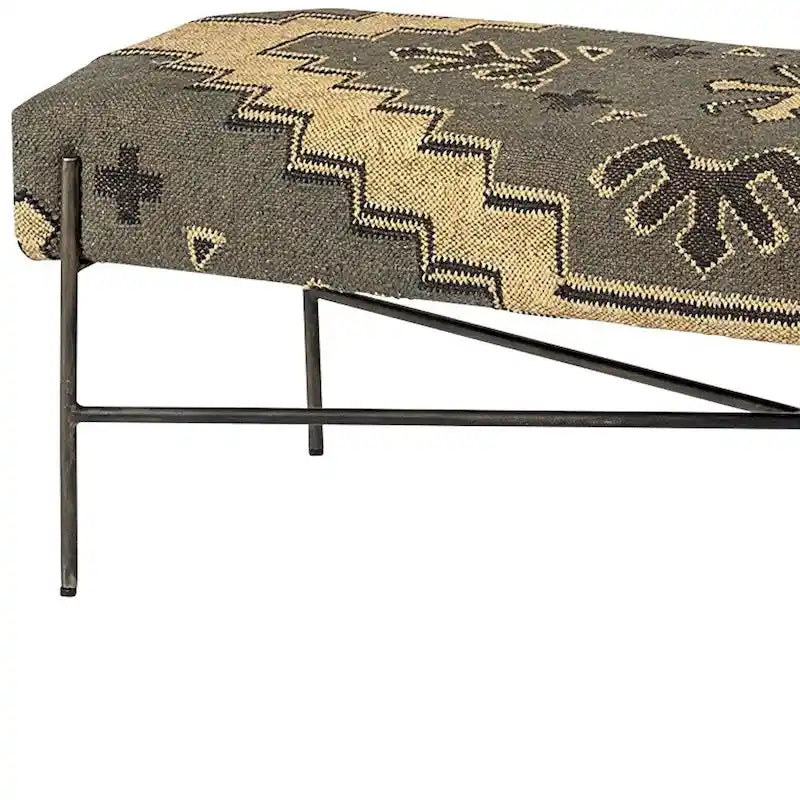 Banc rembourré abstrait en mélange de coton vert, marron et noir de 55 po – 55