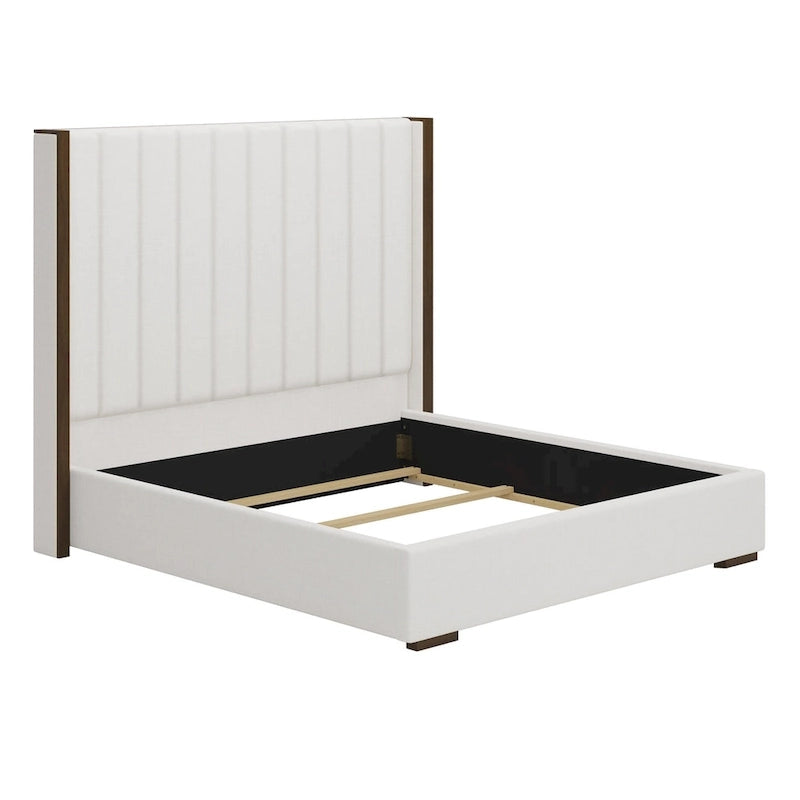 Lit King Size capitonné, tête de lit de 171 cm de haut, oreilles, rayures verticales, sommier requis