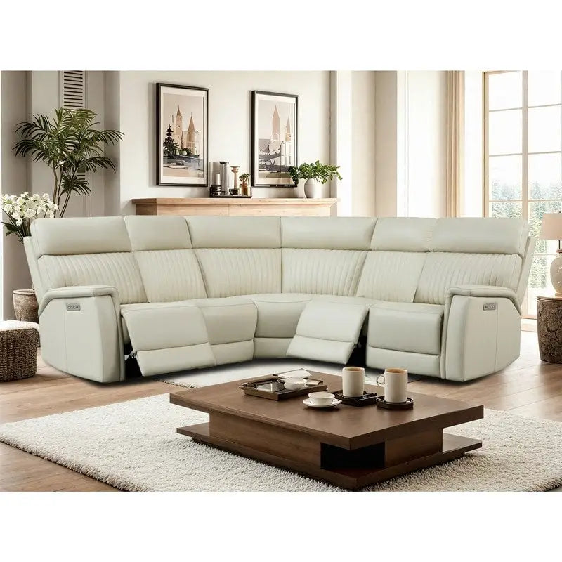 Canapé d'angle inclinable électrique en cuir véritable de 105 po de largeur avec port USB et USB-C, fauteuil sans accoudoirs électrique