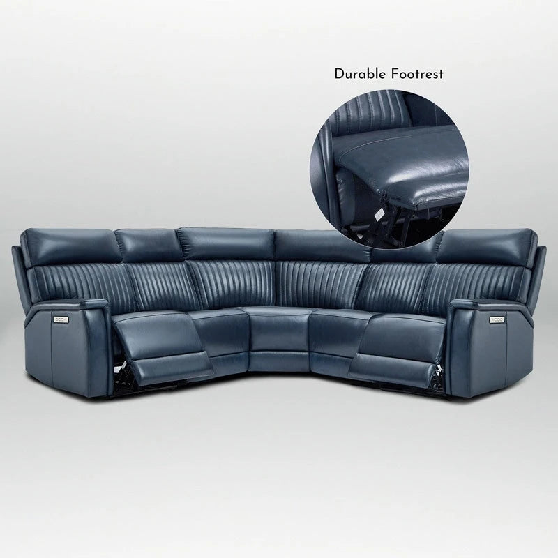 Canapé d'angle inclinable électrique en cuir véritable de 105 po de largeur avec port USB et USB-C, fauteuil sans accoudoirs électrique