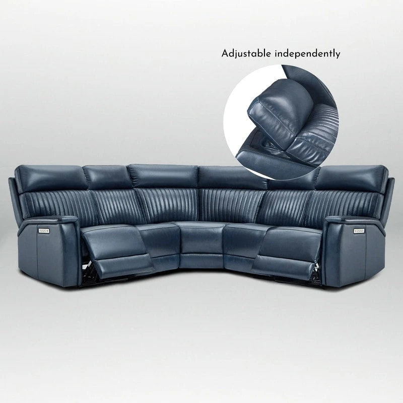 Canapé d'angle inclinable électrique en cuir véritable de 105 po de largeur avec port USB et USB-C, fauteuil sans accoudoirs électrique