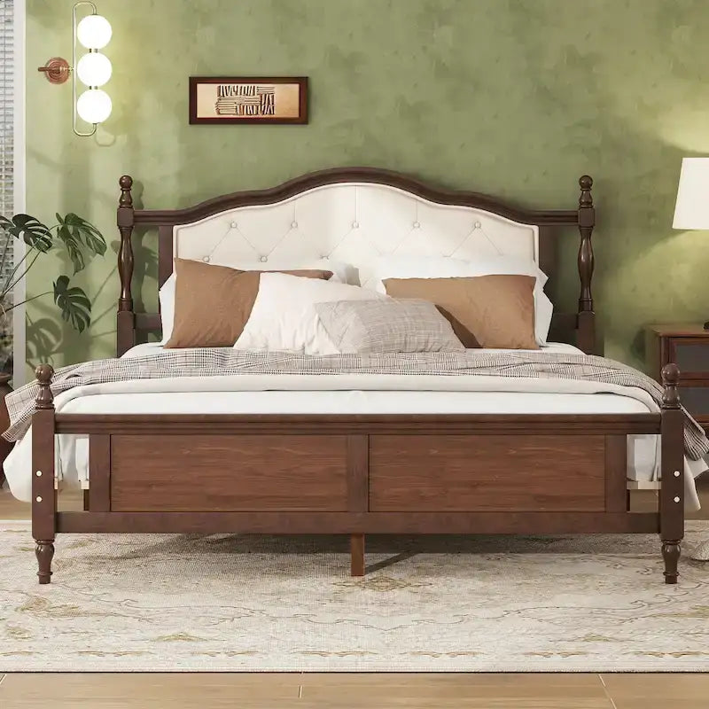 Queen Size Platform Bed with Elegant Upholstered Headboard, Hidden Storage