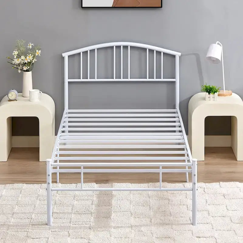 Cadre de lit avec tête de lit et sommier à lattes en métal, montage facile - Taille simple/double/grand lit