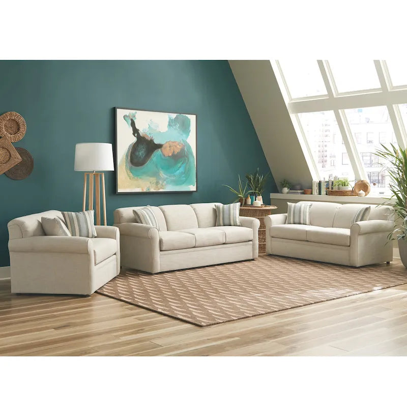 Belgian Ivory Sleeper Sofa Bed w/ Gel Memory Foam Mattress