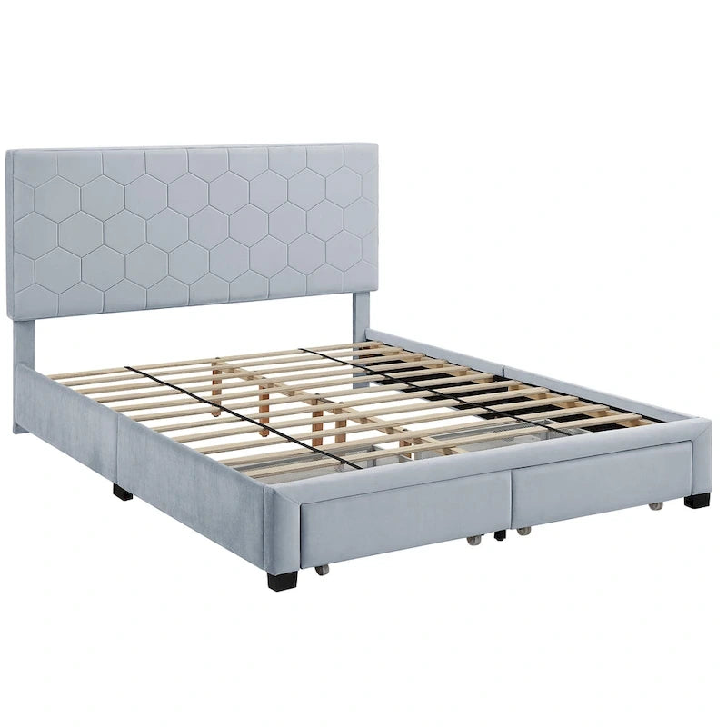 Lit d'invité moderne en velours gris avec rangement et tête de lit