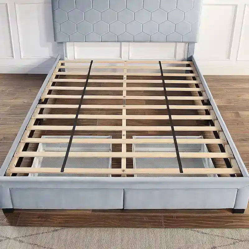 Lit d'invité moderne en velours gris avec rangement et tête de lit