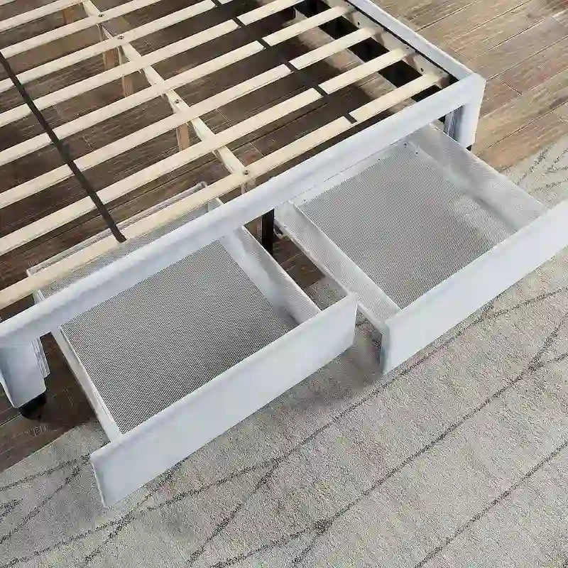 Lit d'invité moderne en velours gris avec rangement et tête de lit