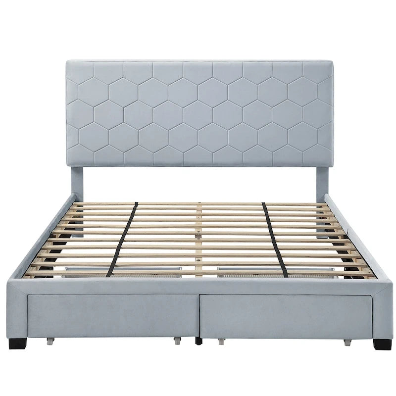 Lit d'invité moderne en velours gris avec rangement et tête de lit