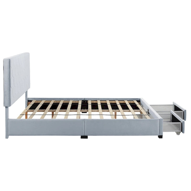 Lit d'invité moderne en velours gris avec rangement et tête de lit