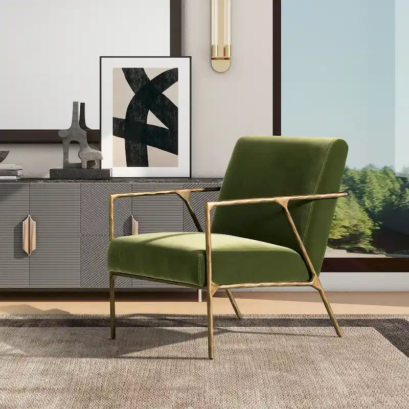 Fauteuil d'appoint en velours avec base en laiton martelé de 24,5 po