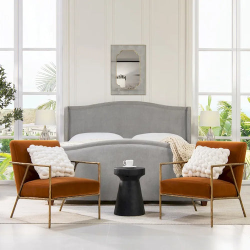 Fauteuil d'appoint en velours avec base en laiton martelé de 24,5 po