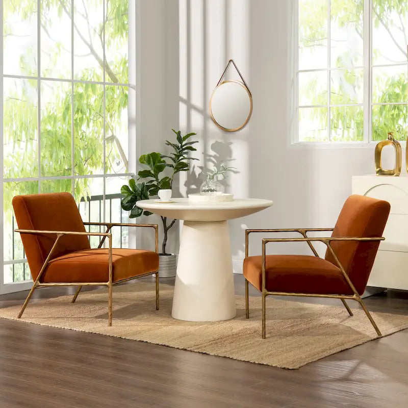 Fauteuil d'appoint en velours avec base en laiton martelé de 24,5 po