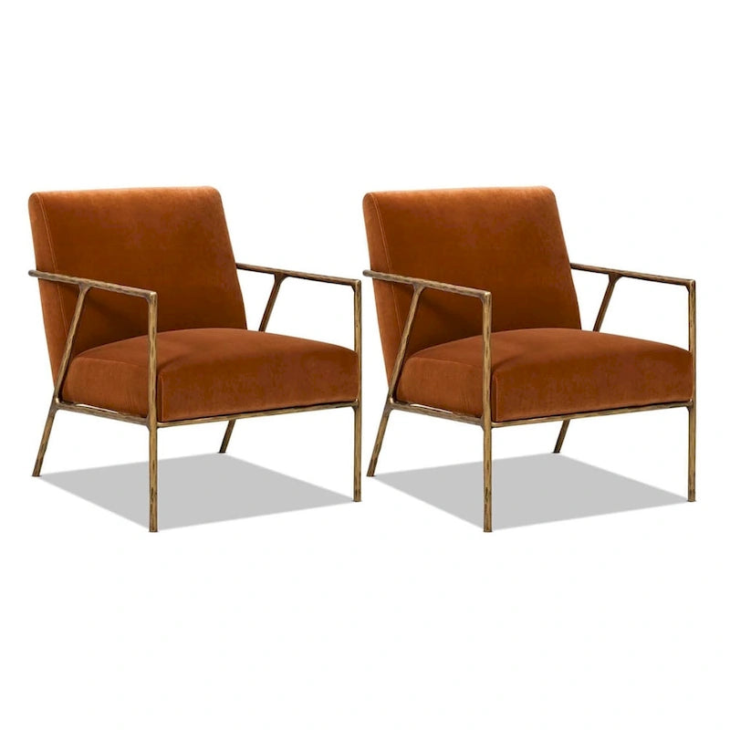 Fauteuil d'appoint en velours avec base en laiton martelé de 24,5 po