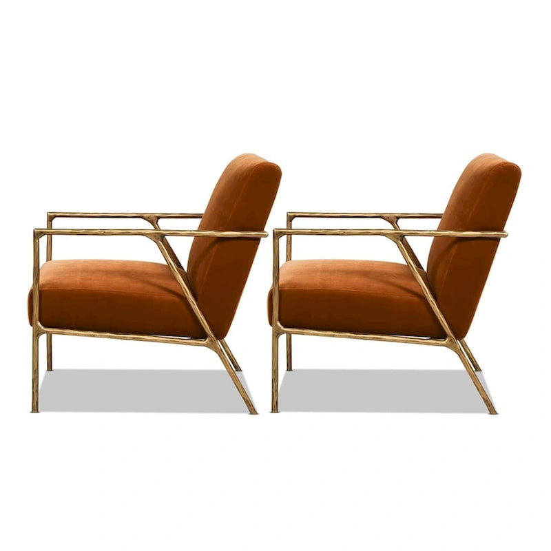 Fauteuil d'appoint en velours avec base en laiton martelé de 24,5 po