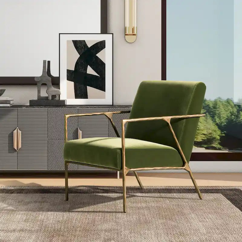 Fauteuil d'appoint en velours avec base en laiton martelé de 24,5 po