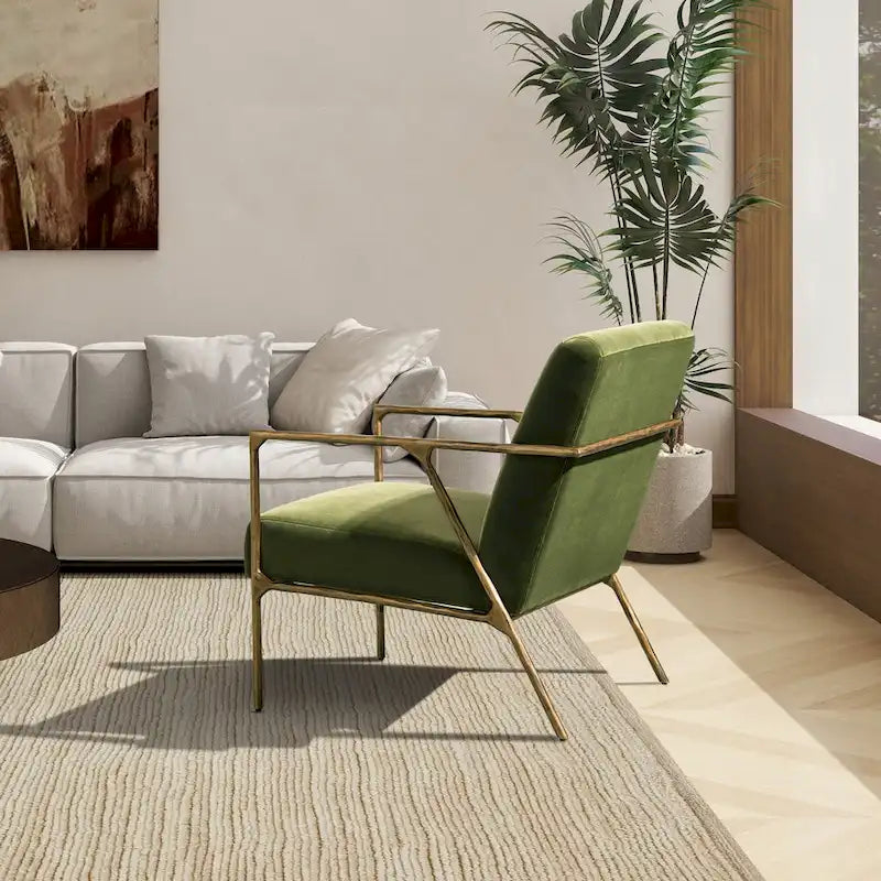 Fauteuil d'appoint en velours avec base en laiton martelé de 24,5 po