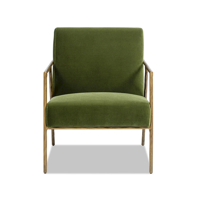 Fauteuil d'appoint en velours avec base en laiton martelé de 24,5 po