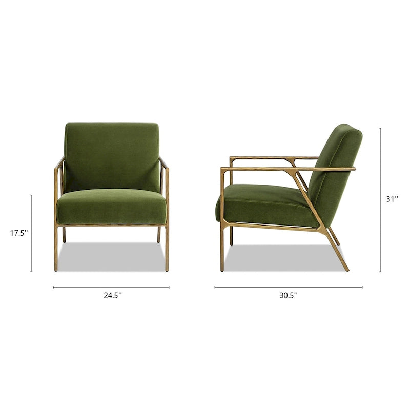 Fauteuil d'appoint en velours avec base en laiton martelé de 24,5 po