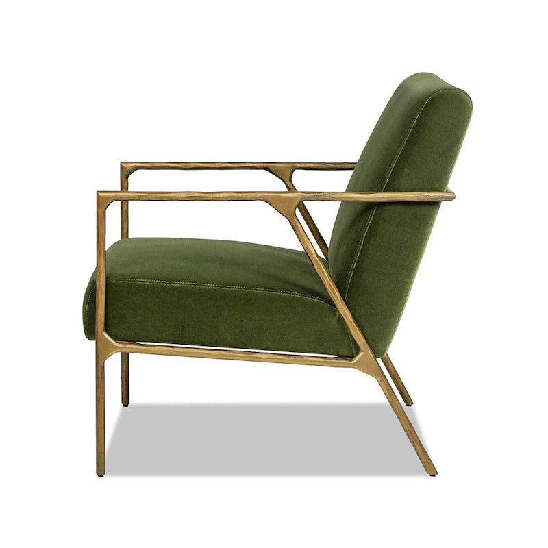 Fauteuil d'appoint en velours avec base en laiton martelé de 24,5 po