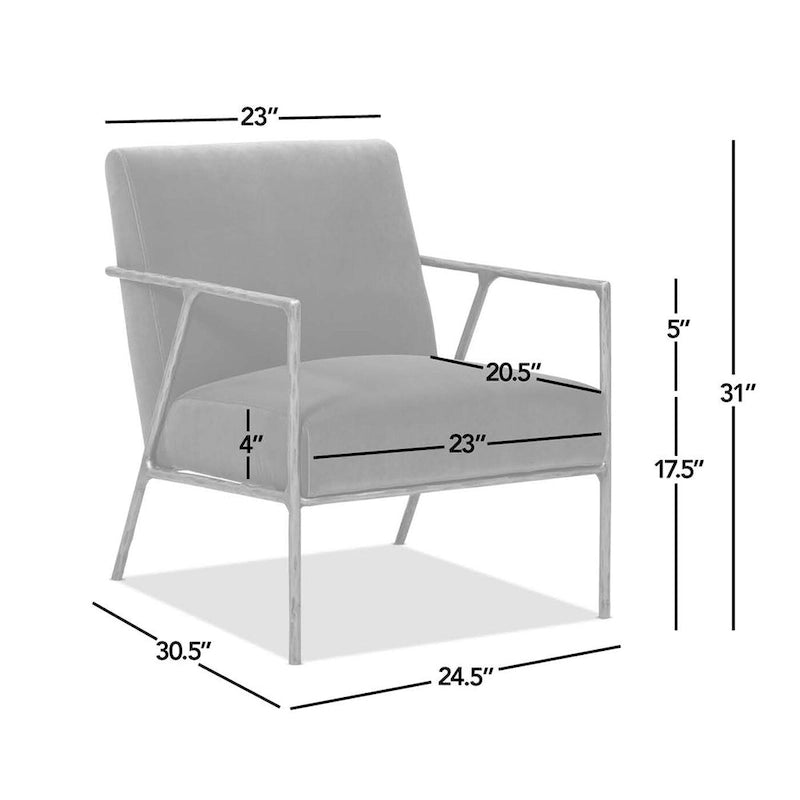 Fauteuil d'appoint en velours avec base en laiton martelé de 24,5 po