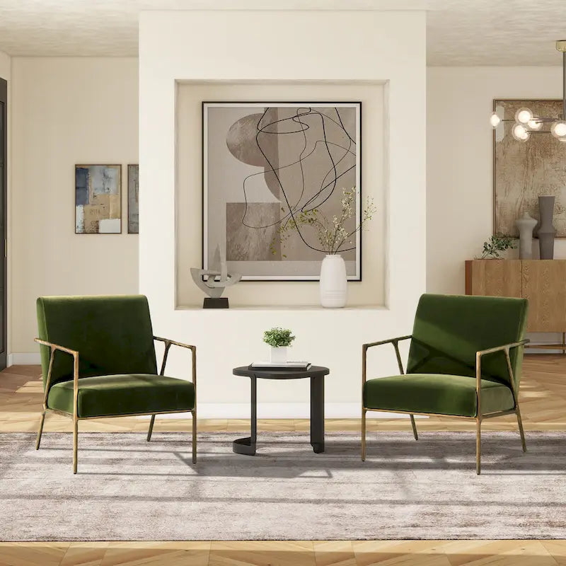Fauteuil d'appoint en velours avec base en laiton martelé de 24,5 po