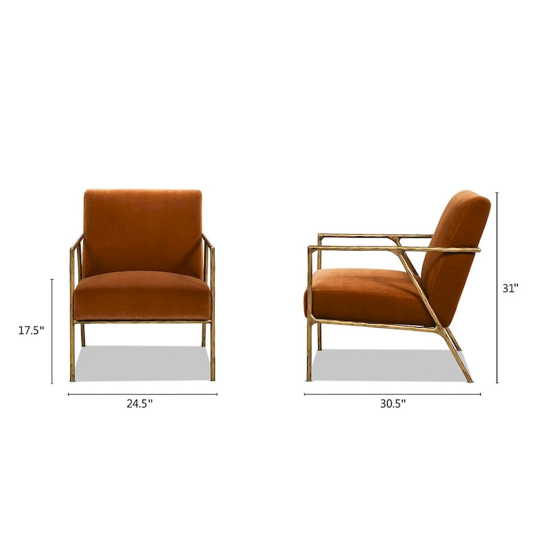 Fauteuil d'appoint en velours avec base en laiton martelé de 24,5 po