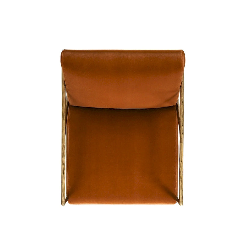 Fauteuil d'appoint en velours avec base en laiton martelé de 24,5 po