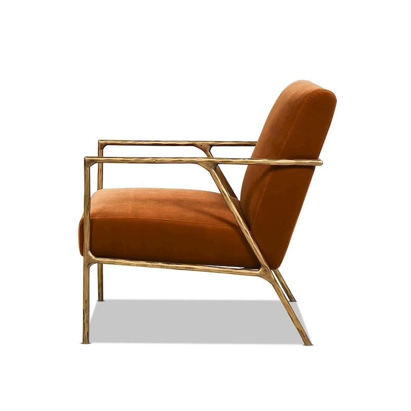Fauteuil d'appoint en velours avec base en laiton martelé de 24,5 po