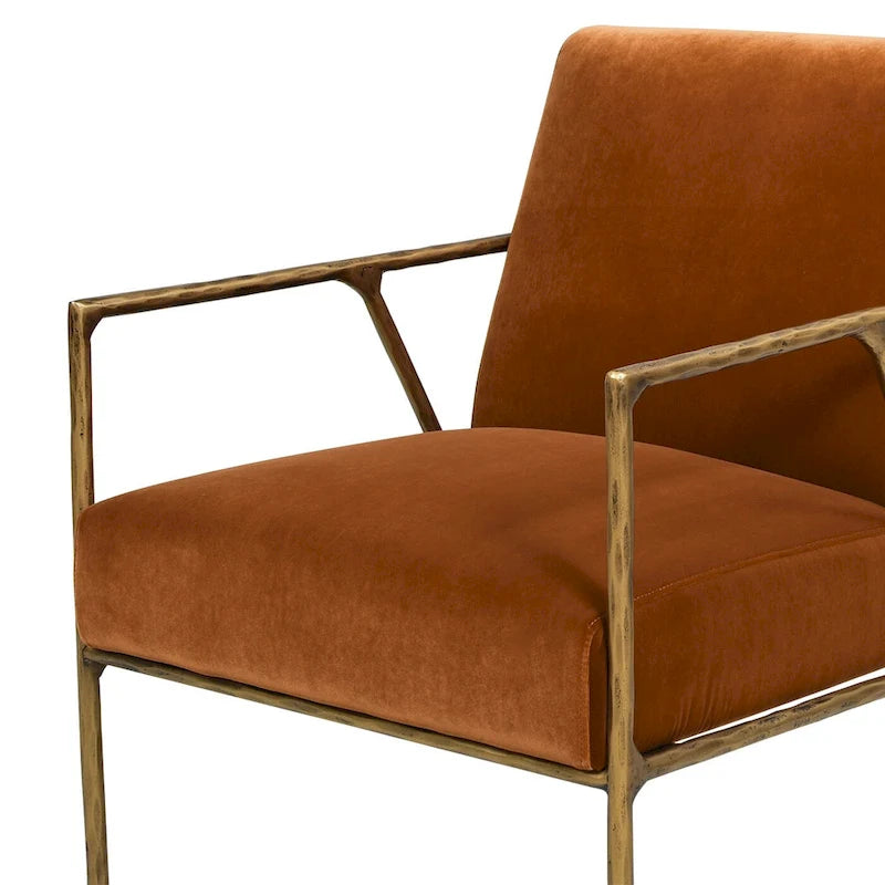 Fauteuil d'appoint en velours avec base en laiton martelé de 24,5 po