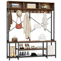 Banc d'entrée industriel avec porte-manteau, meuble d'entrée 5-en-1 avec rangement pour chaussures