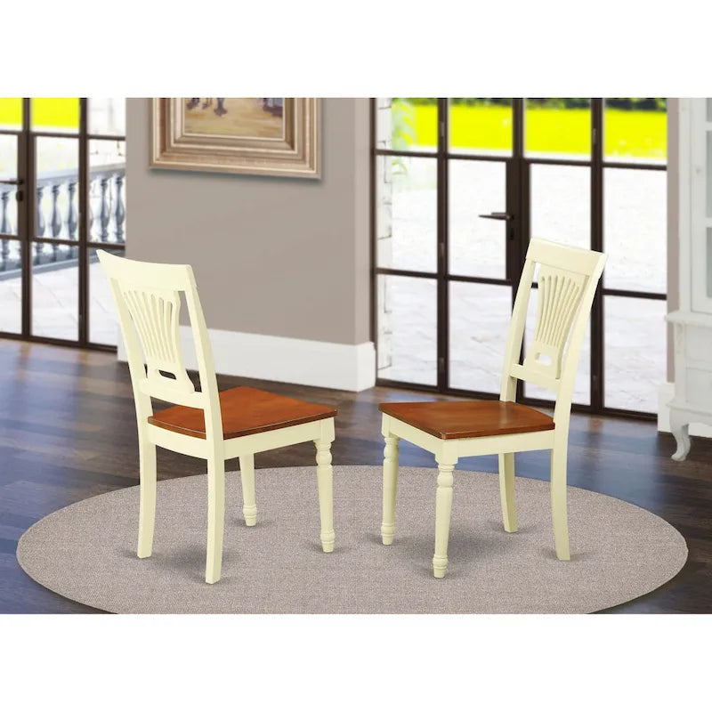 East West Furniture Plainville Kitchen Dining Chairs - Solid Wood Chairs, Set of 2, Buttermilk & Cherry (Chair Seat Option)