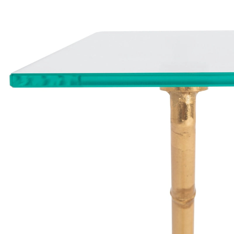 Table d'appoint bronze-argent avec plateau en verre - 37,4 x 19,7 x 17