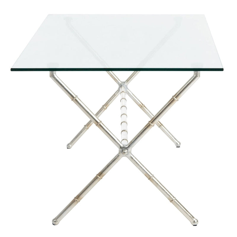 Table d'appoint bronze-argent avec plateau en verre - 37,4 x 19,7 x 17
