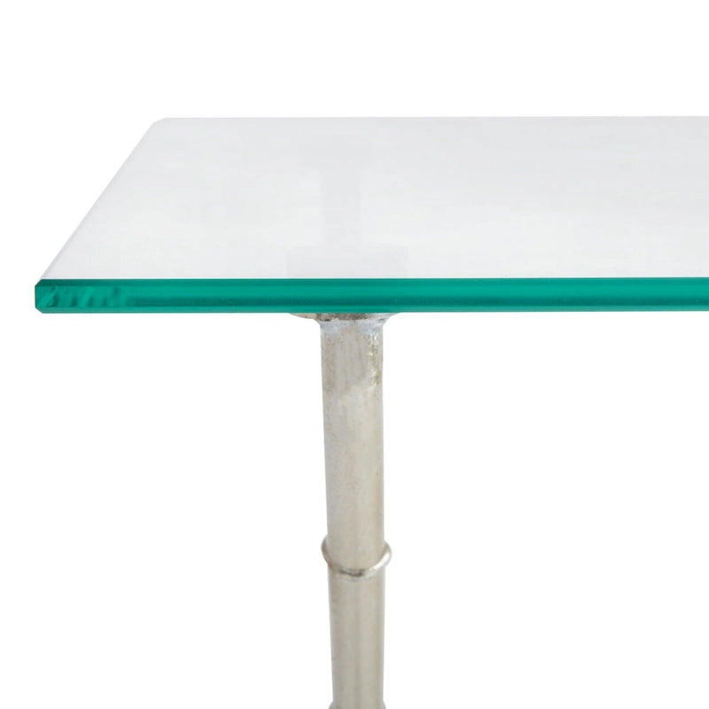 Table d'appoint bronze-argent avec plateau en verre - 37,4 x 19,7 x 17