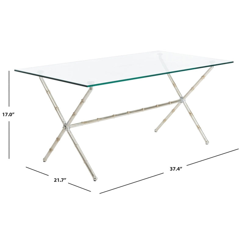 Table d'appoint bronze-argent avec plateau en verre - 37,4 x 19,7 x 17