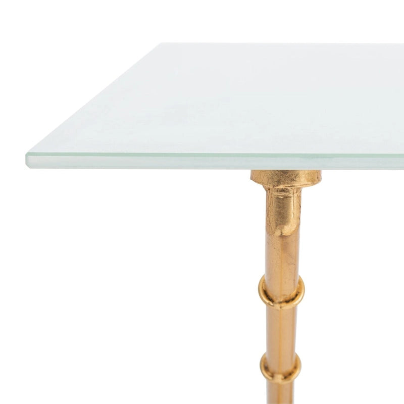 Table d'appoint bronze-argent avec plateau en verre - 37,4 x 19,7 x 17