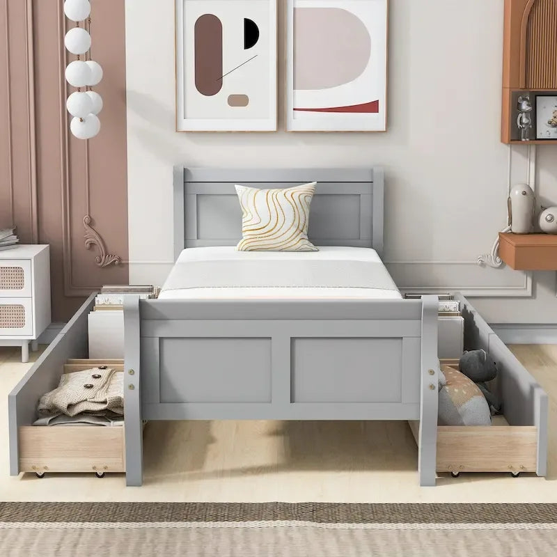 Lit plateforme en bois avec 4 tiroirs et design épuré