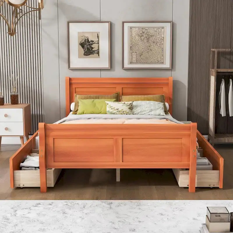 Lit plateforme en bois avec 4 tiroirs et design épuré