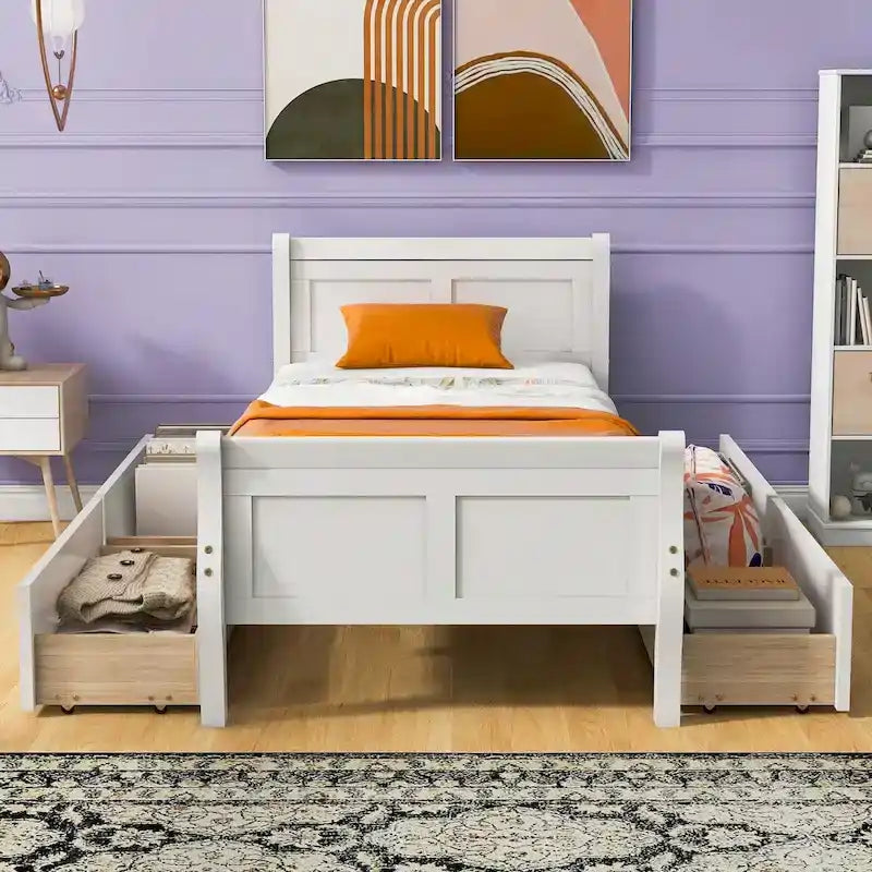 Lit plateforme en bois avec 4 tiroirs et design épuré