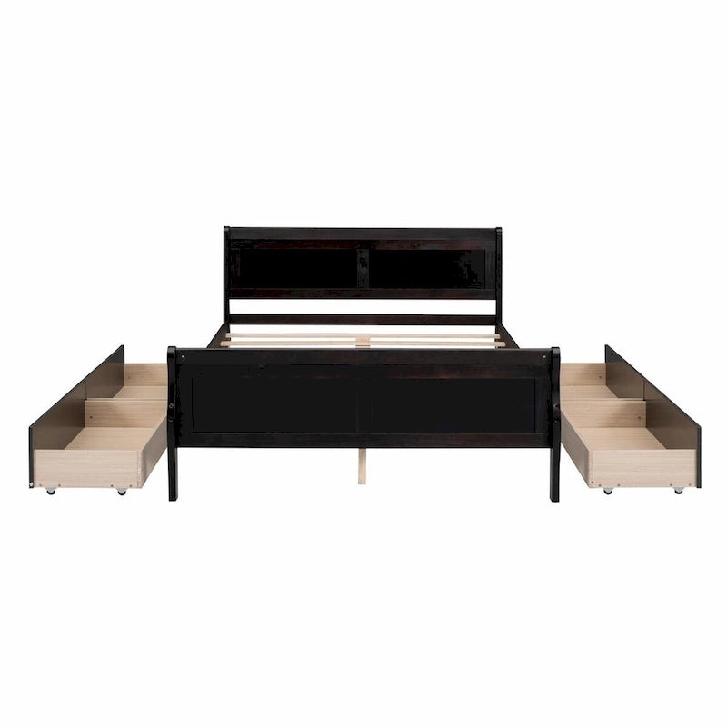 Lit plateforme en bois avec 4 tiroirs et design épuré