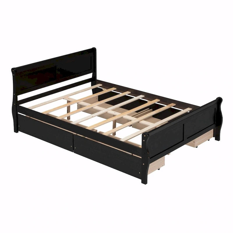 Lit plateforme en bois avec 4 tiroirs et design épuré