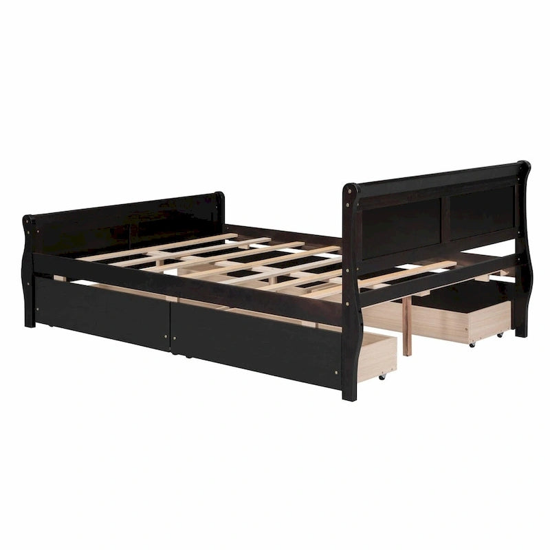 Lit plateforme en bois avec 4 tiroirs et design épuré