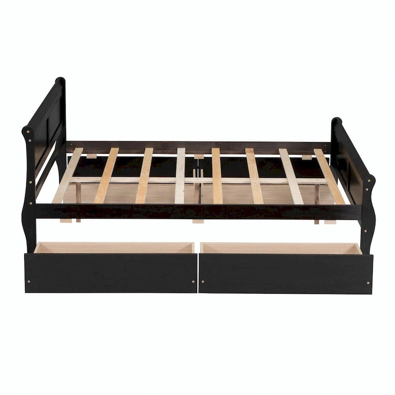 Lit plateforme en bois avec 4 tiroirs et design épuré