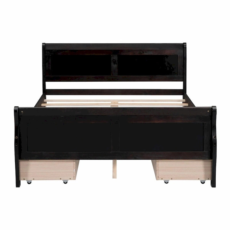 Lit plateforme en bois avec 4 tiroirs et design épuré