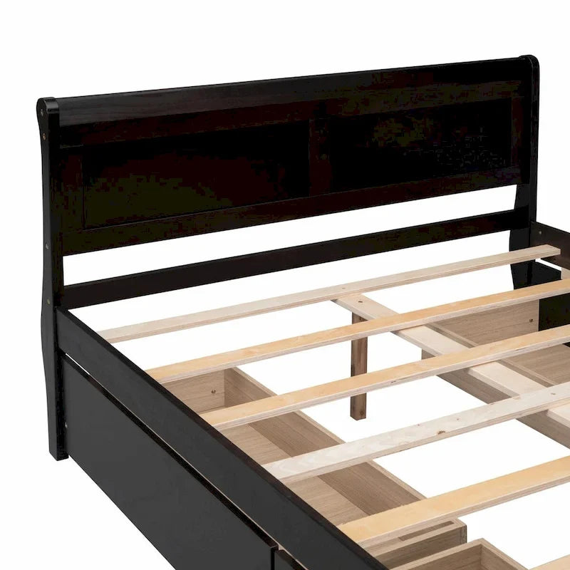 Lit plateforme en bois avec 4 tiroirs et design épuré