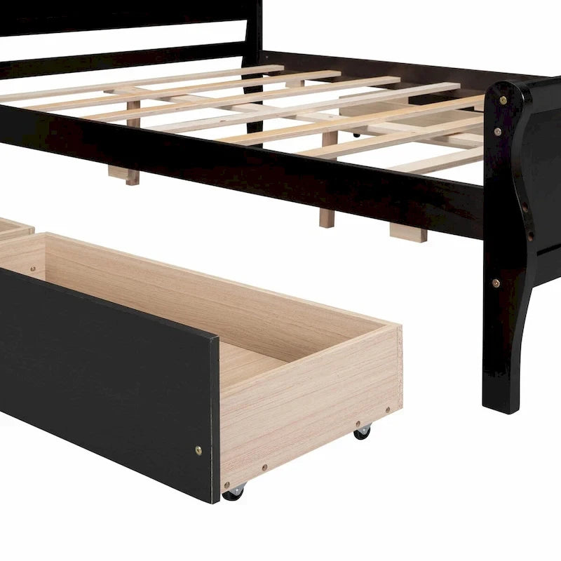 Lit plateforme en bois avec 4 tiroirs et design épuré