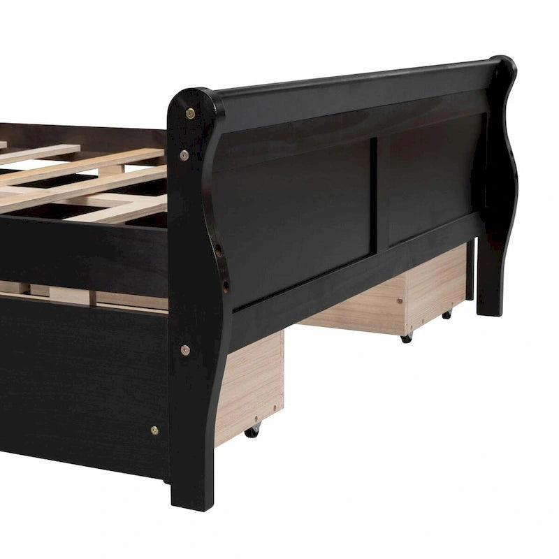 Lit plateforme en bois avec 4 tiroirs et design épuré