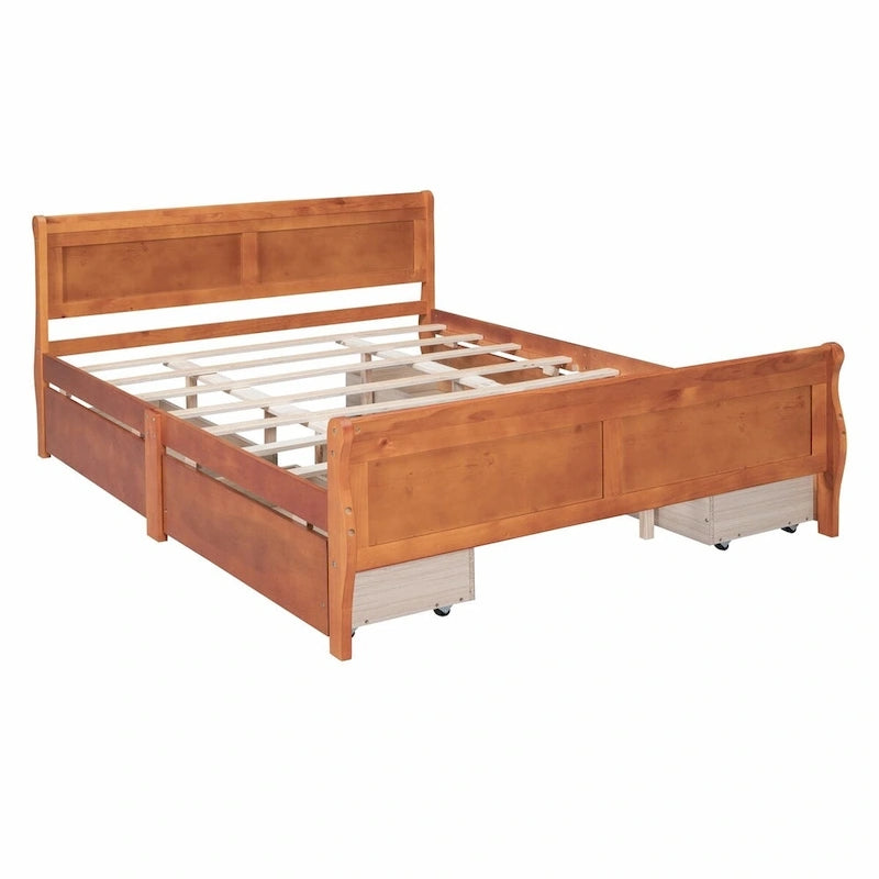 Lit plateforme en bois avec 4 tiroirs et design épuré