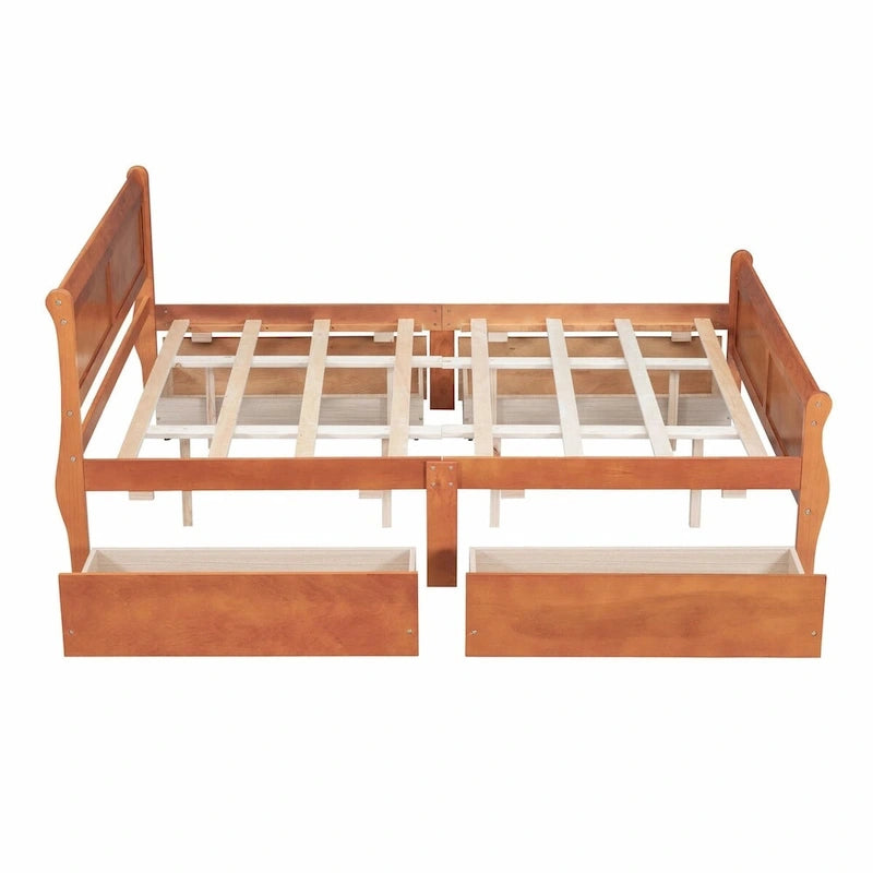 Lit plateforme en bois avec 4 tiroirs et design épuré
